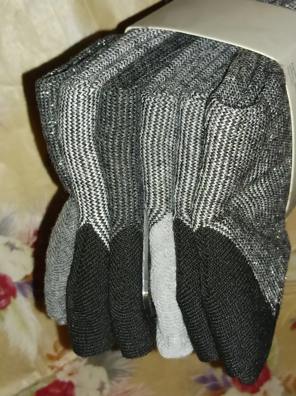 BCBGeneration Vince Camuto Black Grey Metallic Crew Socks Sparkle Thin Stripes